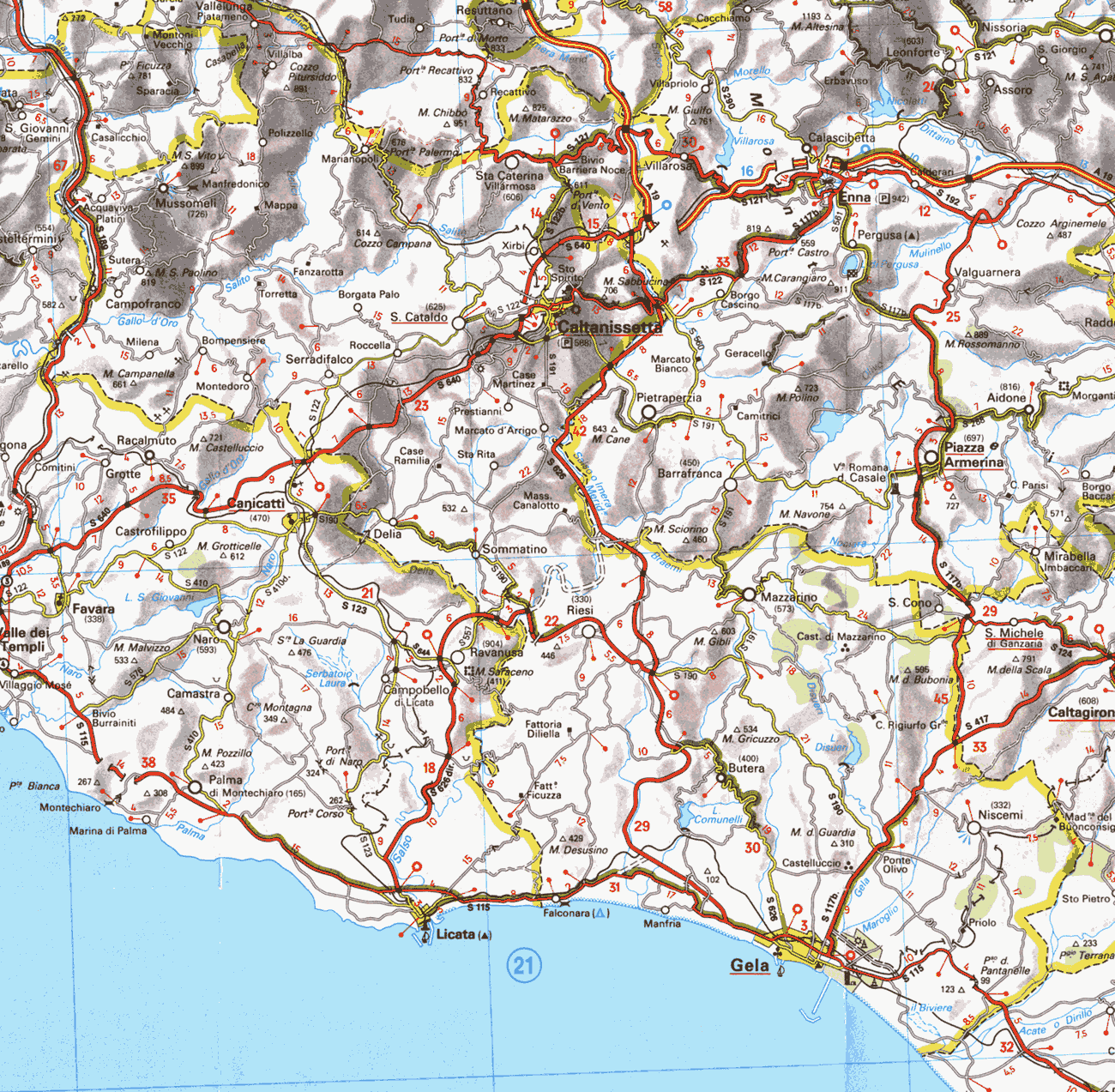 Mappa della provincia di Caltanissetta - Map of the Province of Caltanissetta