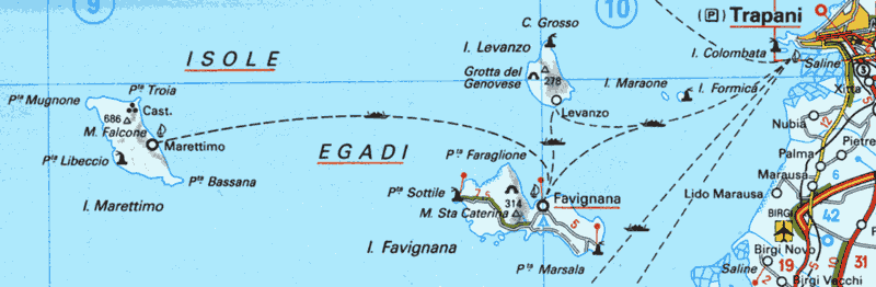 Mappa delle Isole Egadi: Favignana, Marettimo, Levanzo
