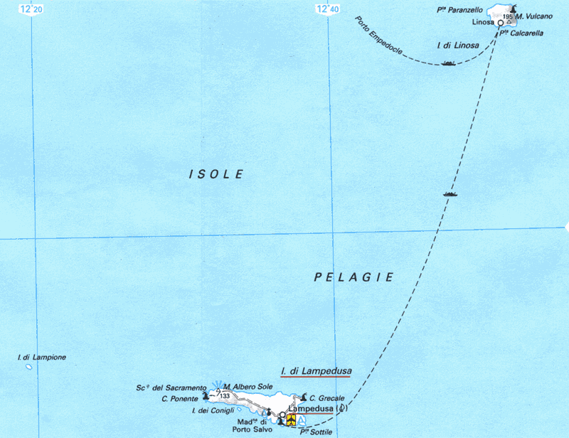 Mappa delle Isole Pelagie: Lampedusa, Linosa, Lampione